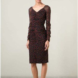 NWT SZ4 Dolce & Gabbana black ruched dress red dot